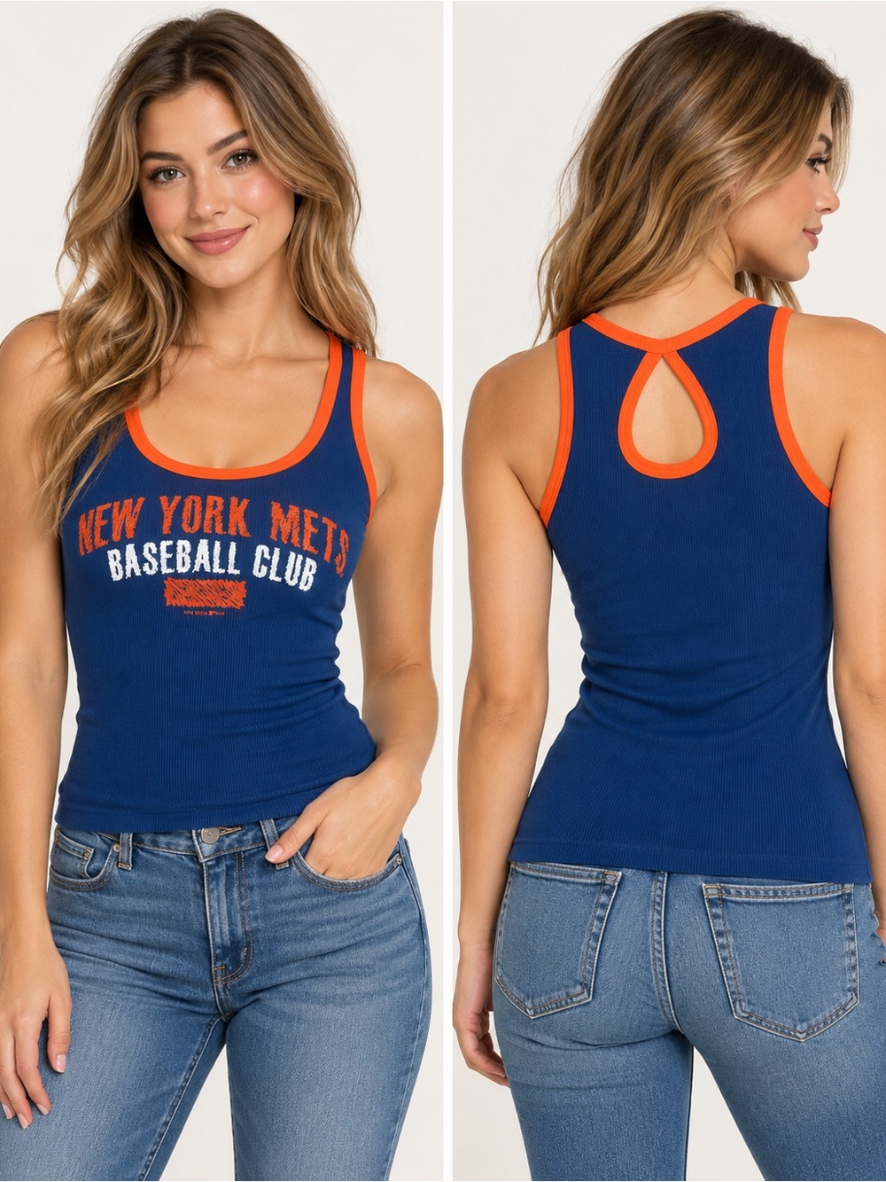 New York Mets MLB Women’s Ribbed Tank Top Blue & Orange Size Small NWT